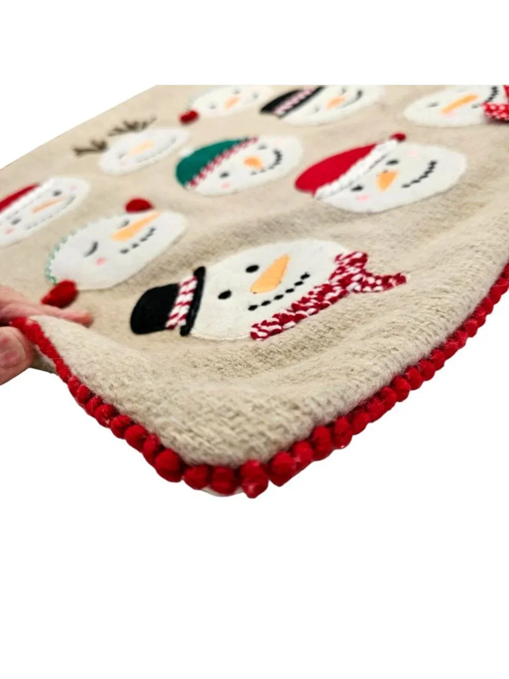 Sincerely Santa Wool Snowman Applique Pillow Cover Rectangle 20x16 Red on Beige